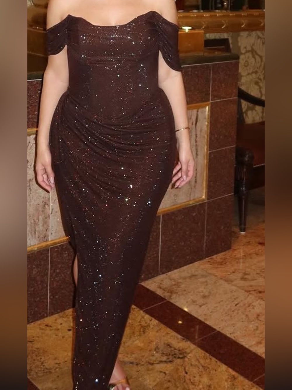 Custom sparkly brown dress